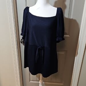 Cato Navy Blue Blouse with Tie Detail